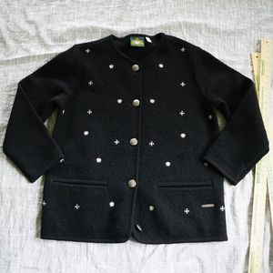 Hammerschmid cardigan womens black wool embroidered floral pockets metal buttons